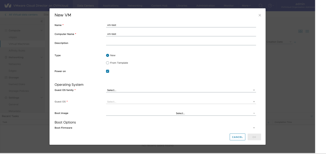VCD - VM creation modal