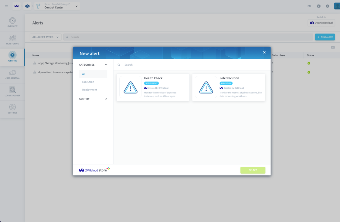 Control center alerts OVHcloud