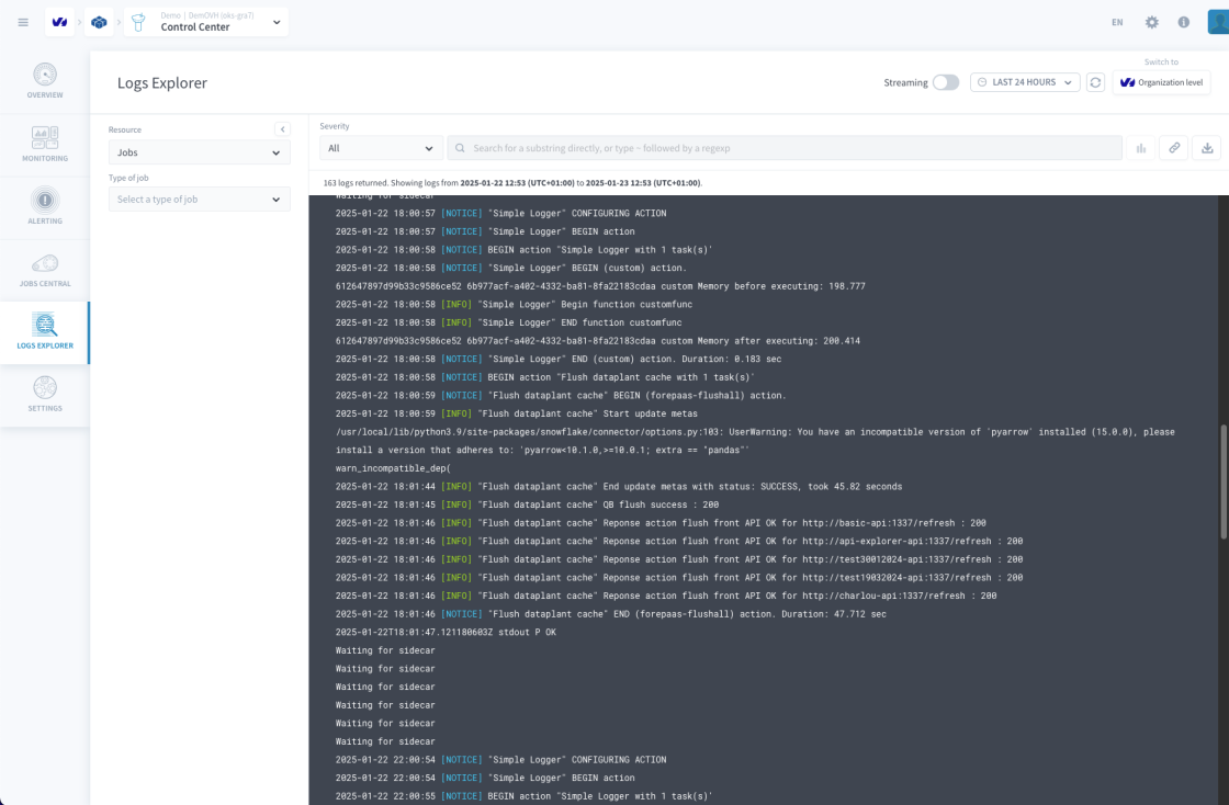 Control center logs OVHcloud